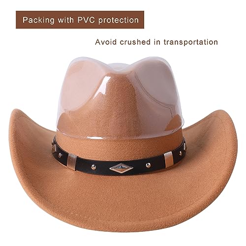 Felt Wide Brim Western Cowboy Hat with Belt Buckle M304