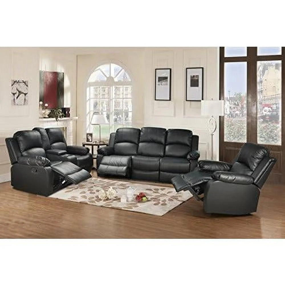 Black 3 Piece Recliner Sofa Loveseat and Chair A852