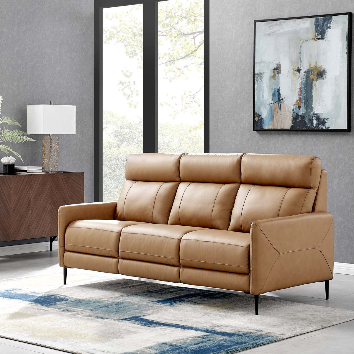 Tan Leather Sofa Y351076