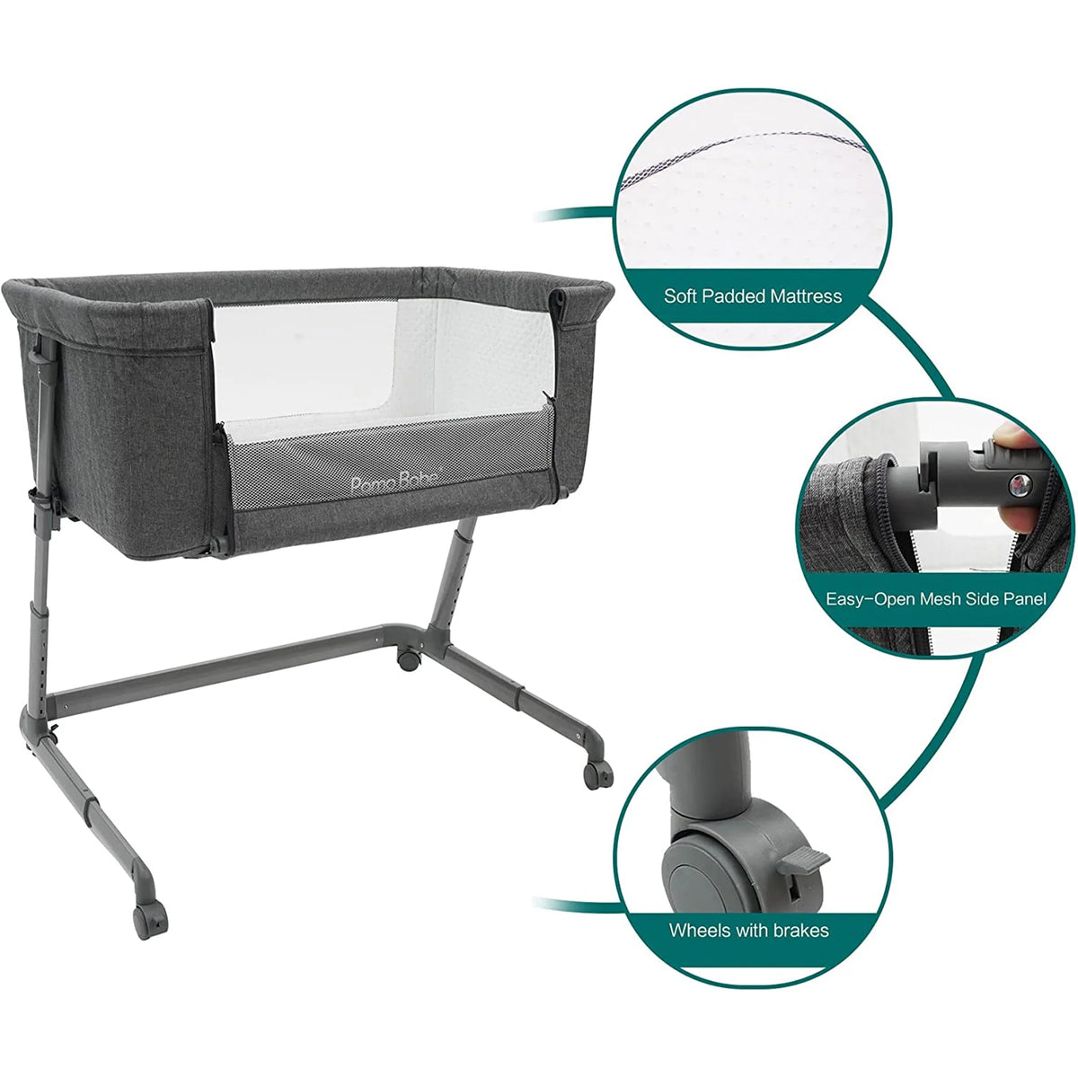 Grey Bassinet with Wheels and Folding Frame K684