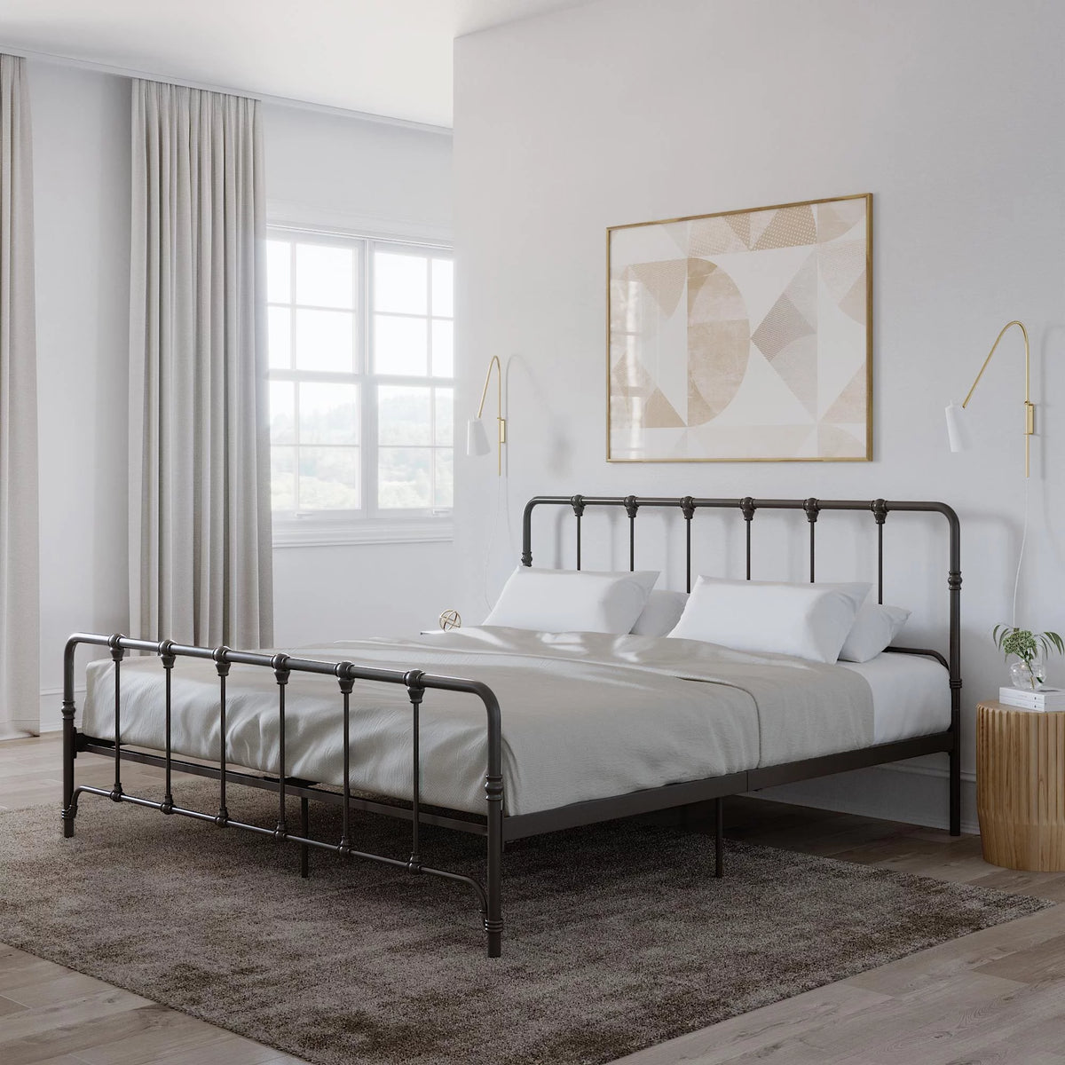 King Gray Metal Bed Z663