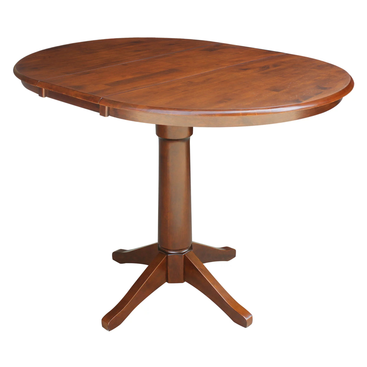 Espresso Round Solid Wood Extension Dining Table with 4 Counter Height Stools Q4397