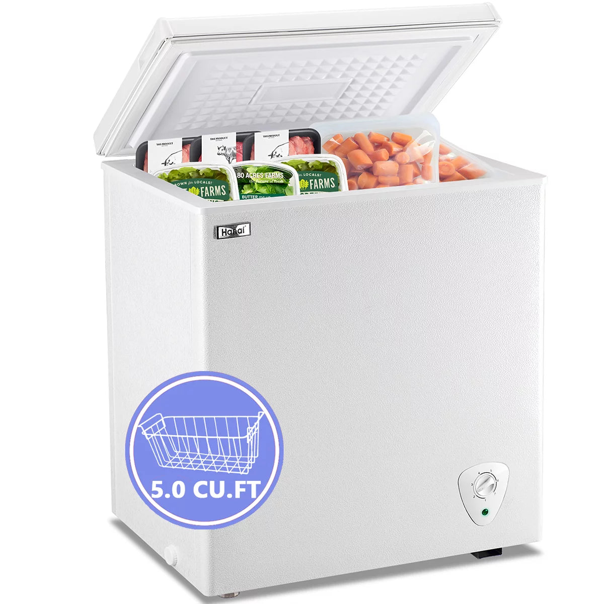 5.0 Cu.ft White Chest Freezer with Storage Basket E549