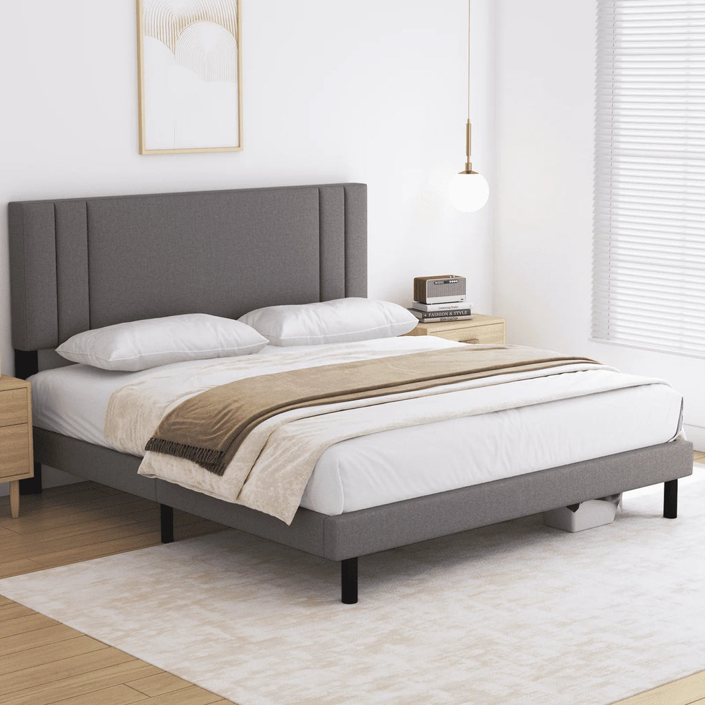 Full Size Platform Bed Frame with Fabric Upholstered Headboard R930