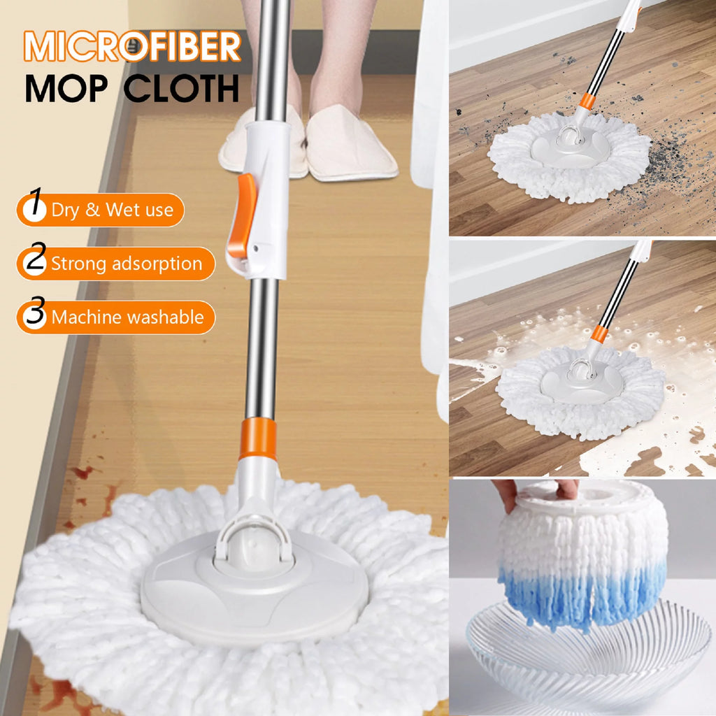 Spin Mop and Bucket System with Wringer Set, 6 Microfiber Mop Heads N167
