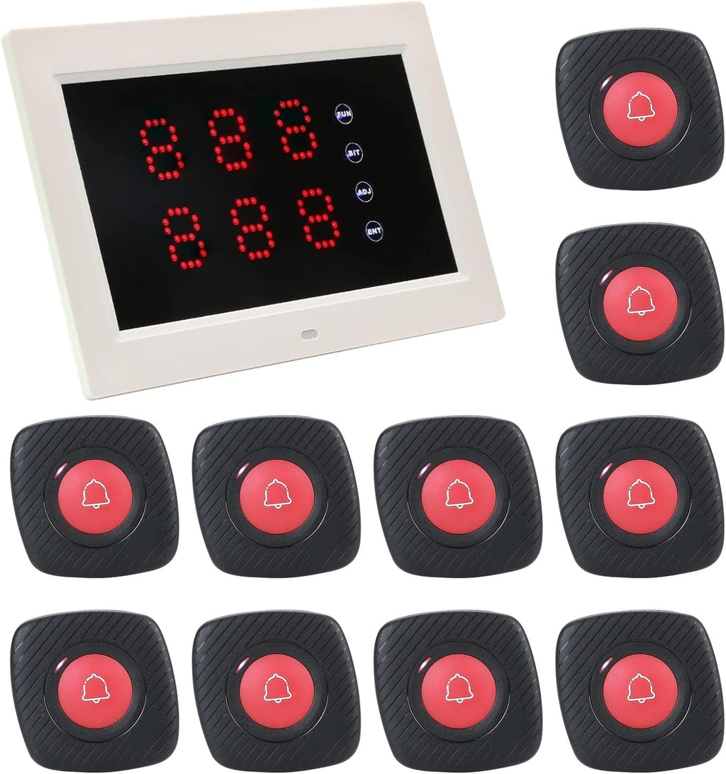 Wireless Calling System with 1 Number Display and 10 Waterproof Call Buttons I3928