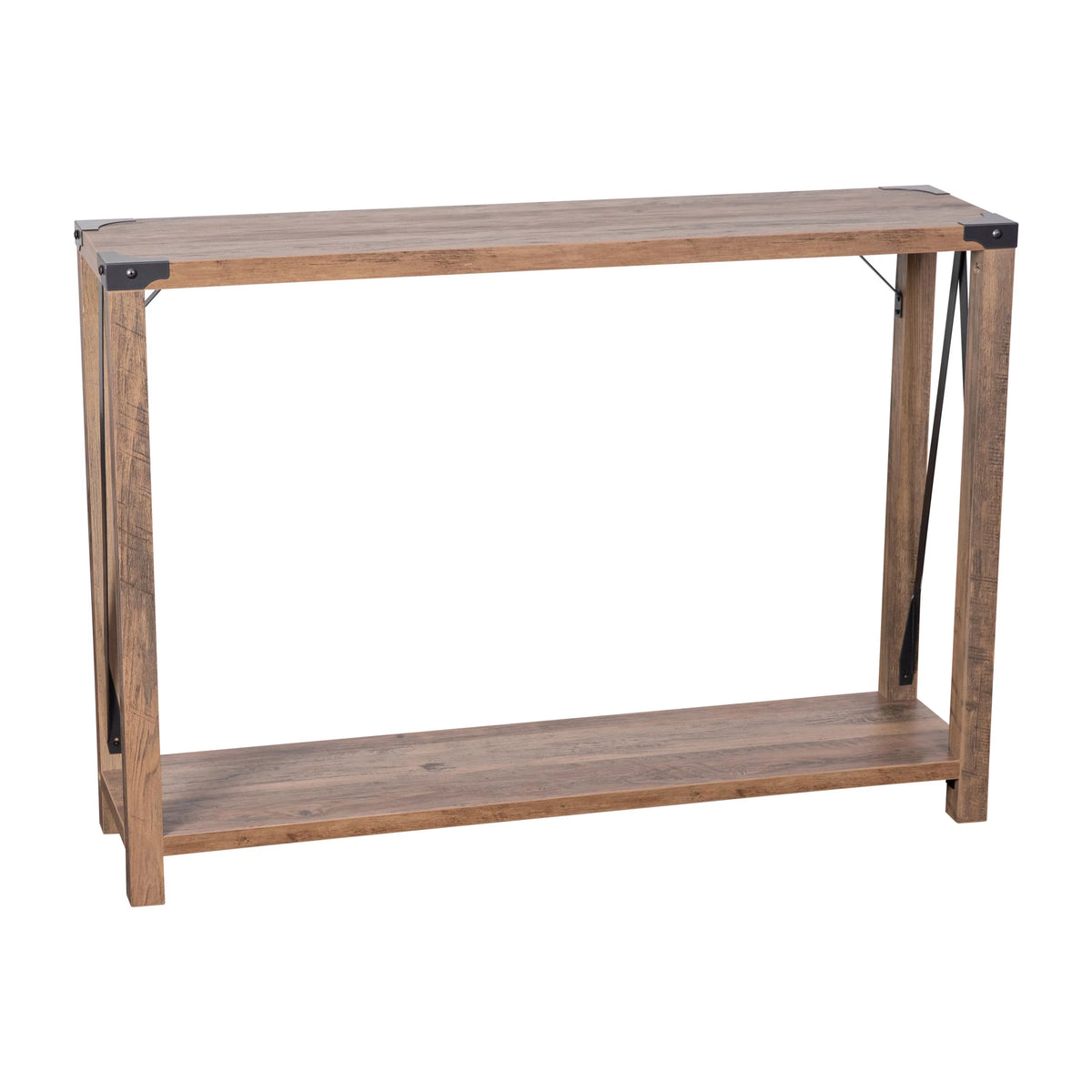 Rustic Oak Engineered Wood Console Table with Metal Accents W113036