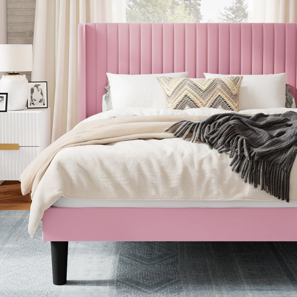 Queen Size Velvet Upholstered Platform Bed Frame Y714365