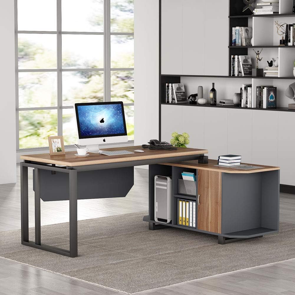 55 Inch L-Shaped Desk with File Cabinet K765