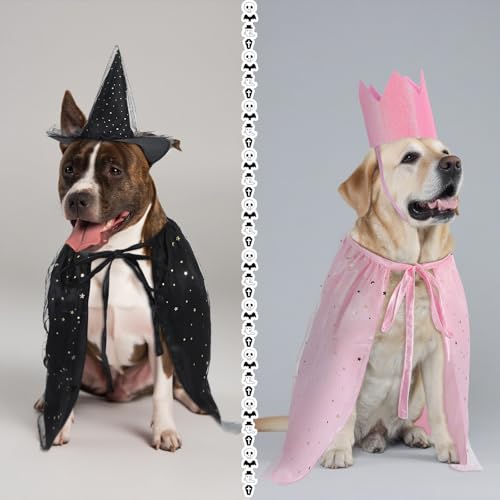 4 Pcs Halloween Pet Costume Witch Cloak Hat and Crown Set M38323