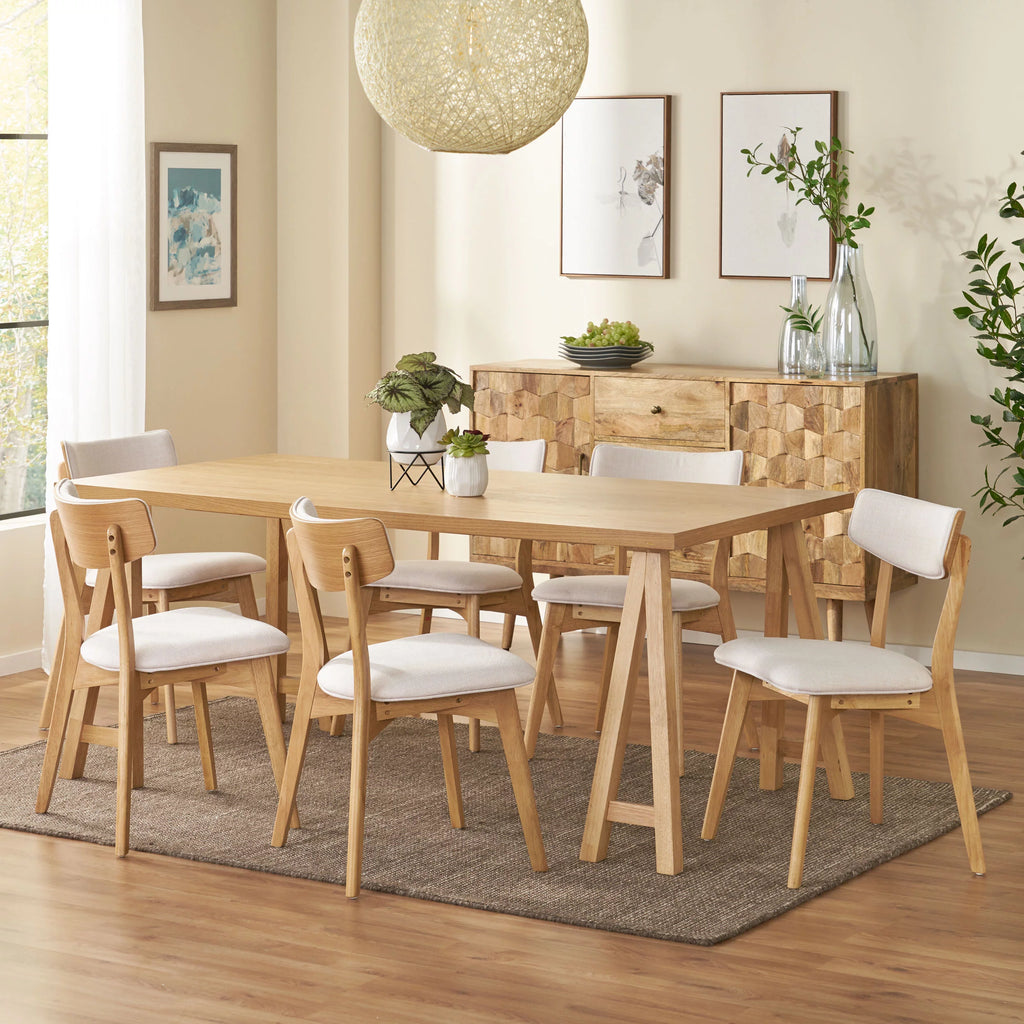 Light Beige Natural Oak Rubberwood Dining Set K7096