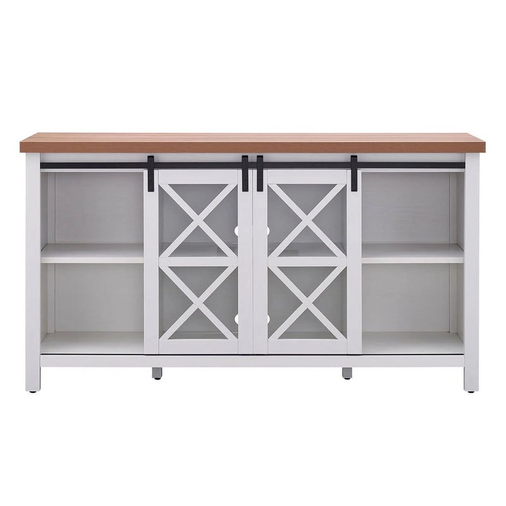 Mid-Century Wood 58" White and Golden Oak TV Stand X988