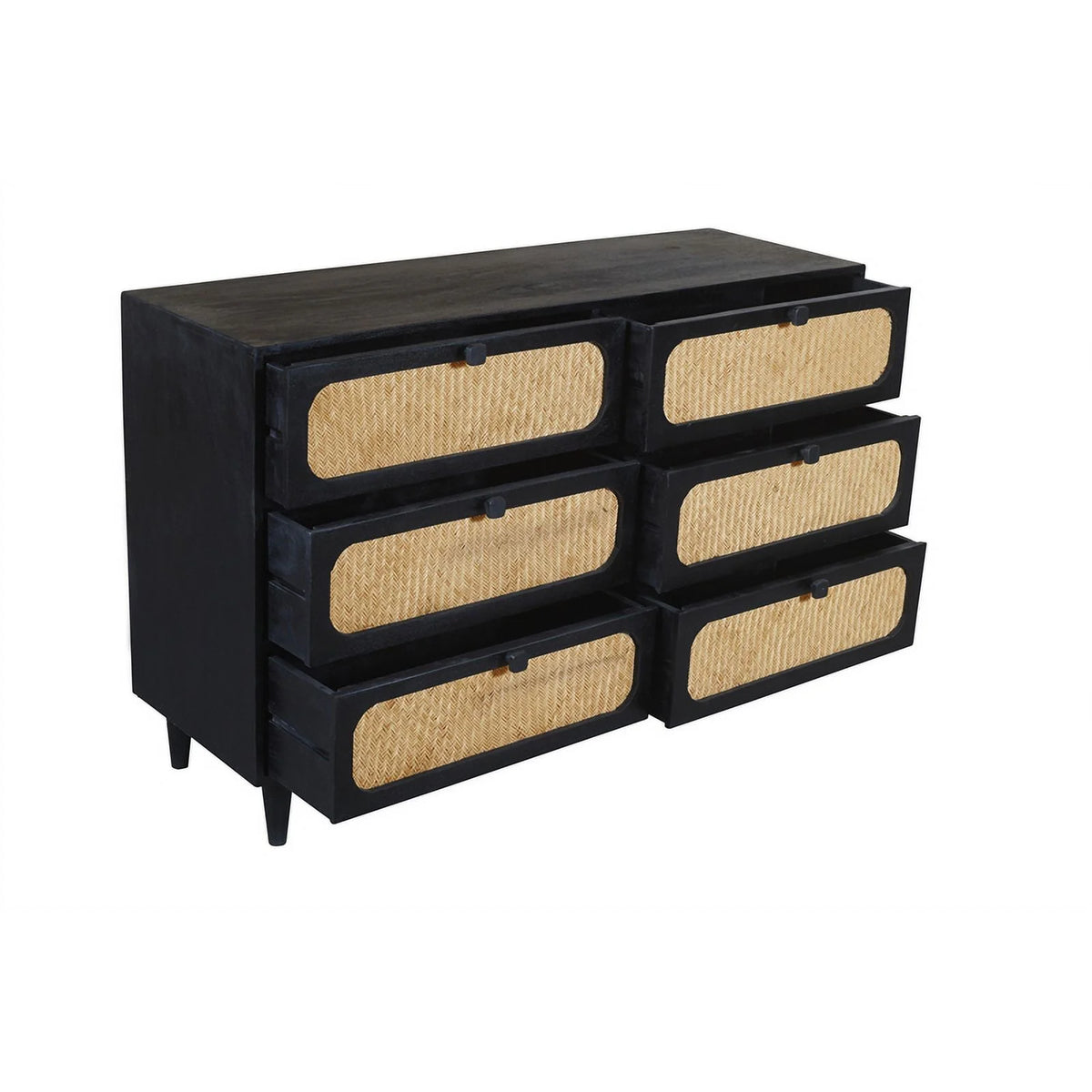 6 Woven Drawer Dresser with Solid Wood in Black Finish E9708