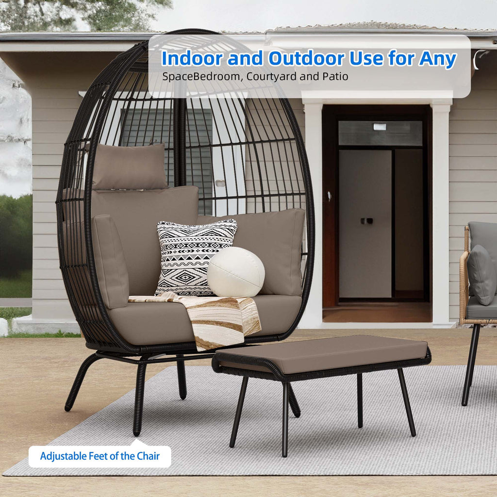 Oversized Wicker Egg Chair with Stand and Cushions M696