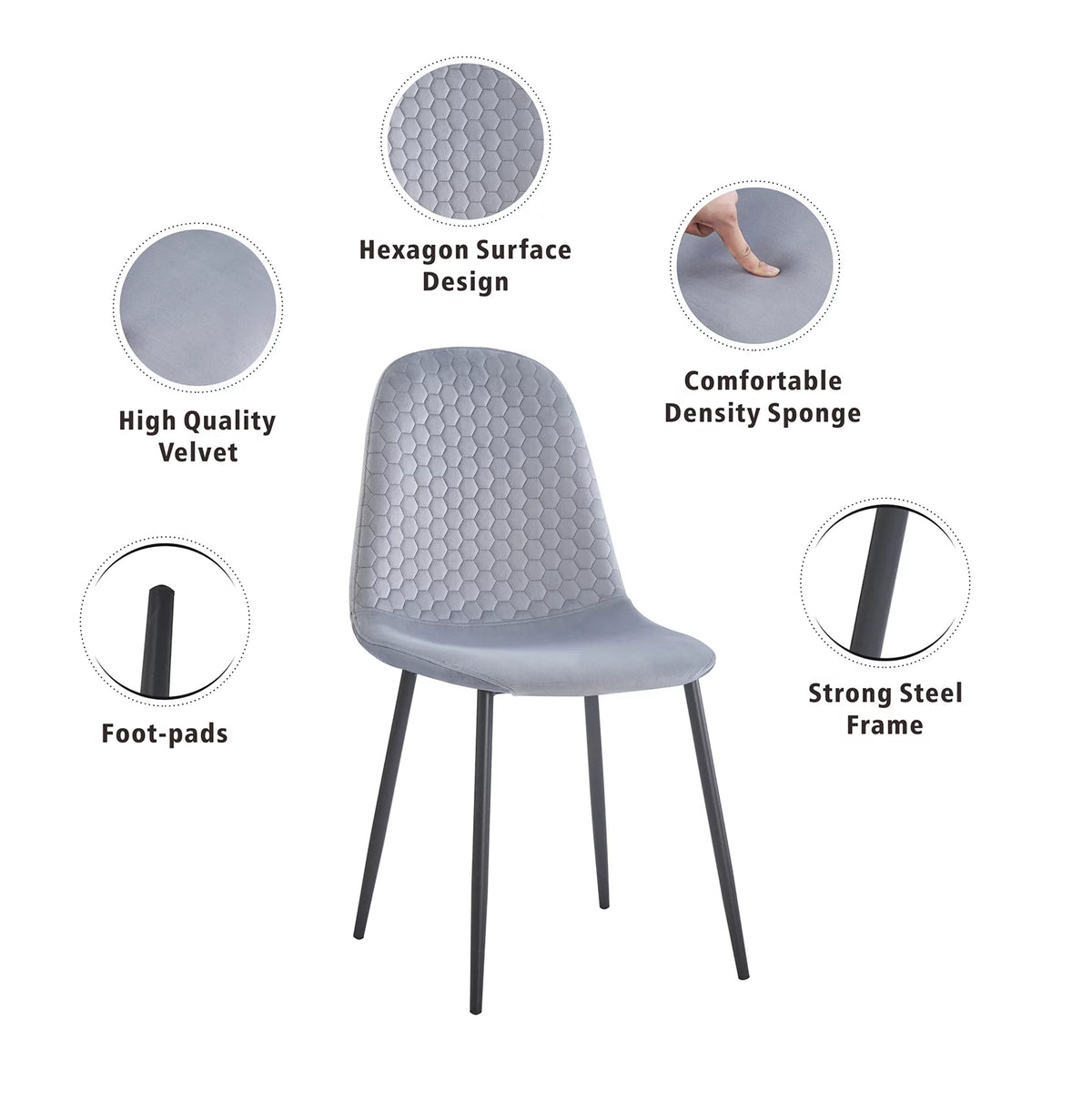 5 Piece Glass Dining Table Set with 4 Velvet Chairs E221470