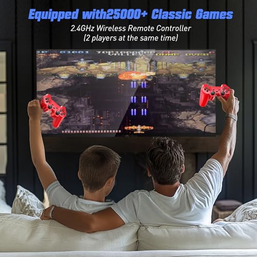 Wireless Retro Game Console with 25000+ Built-in Games, 4K HDMI Output, 2.4GHz Wireless Controller (Red) V513555