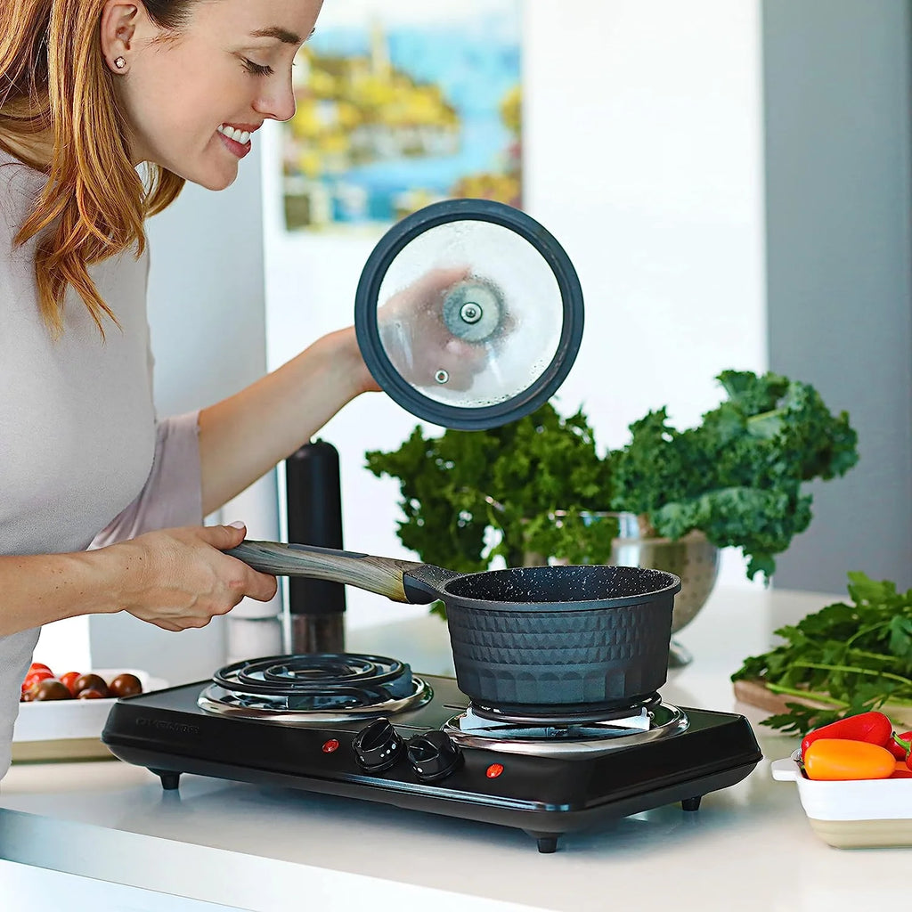 Electric Countertop Double Burner 1700W Stainless Steel Coil Black T700114