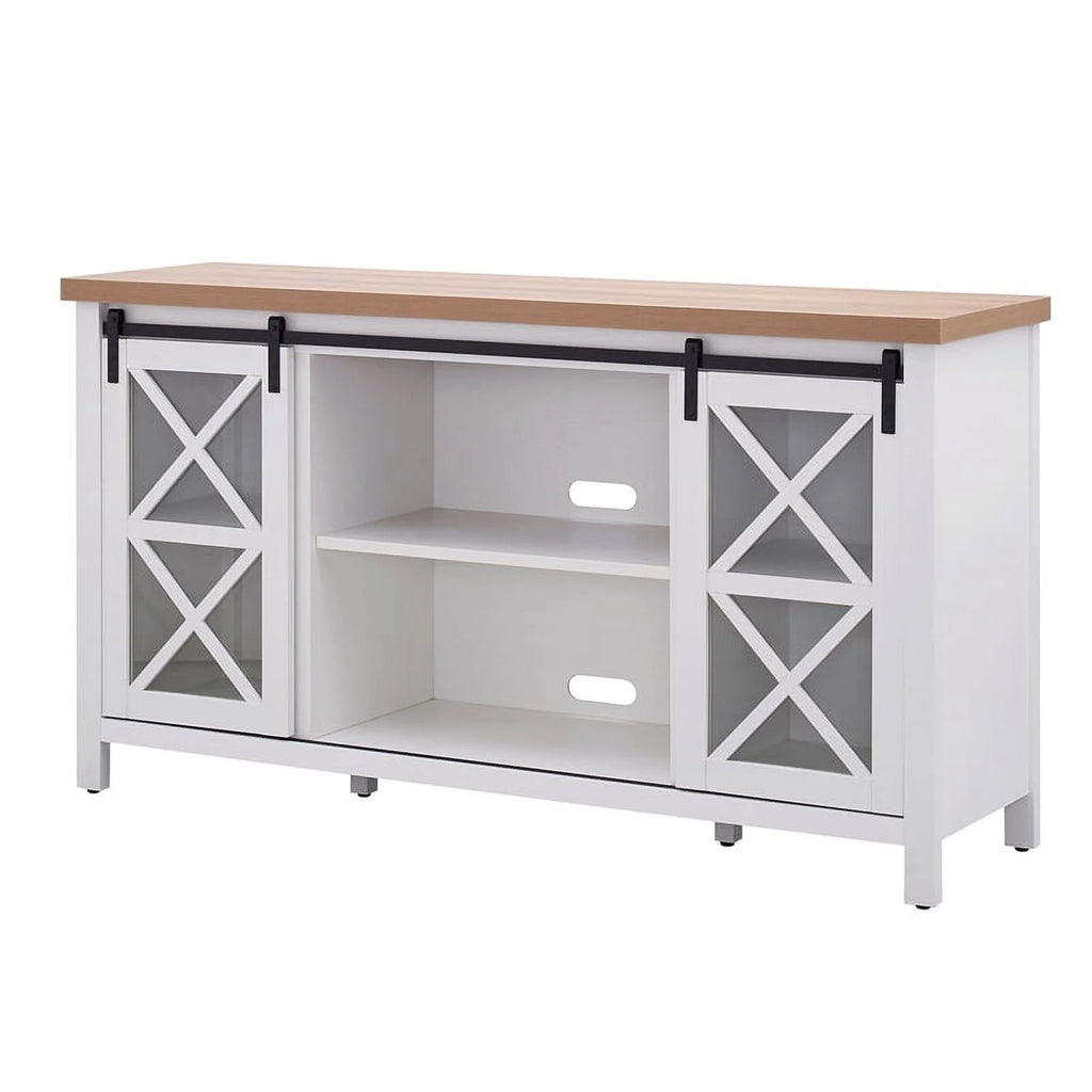 Mid-Century Wood 58" White and Golden Oak TV Stand X988