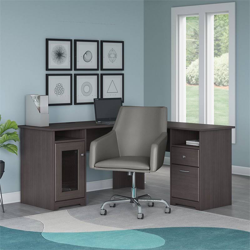 Heather Gray L Shaped Desk & Chair Set E364