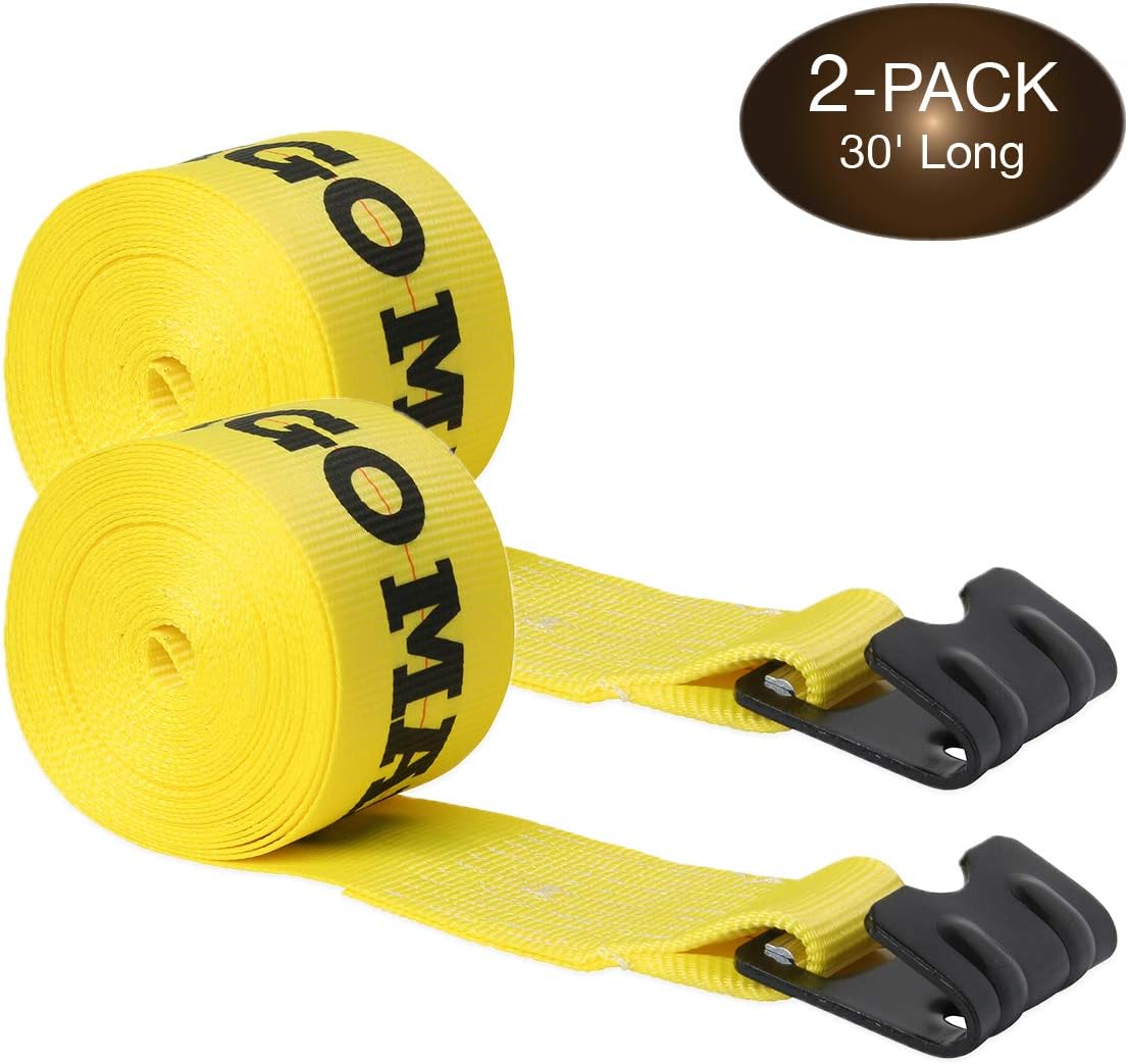 10 Winch Straps, 4 x30' Flatbed Trailer Tie Downs with Flat Hooks M361