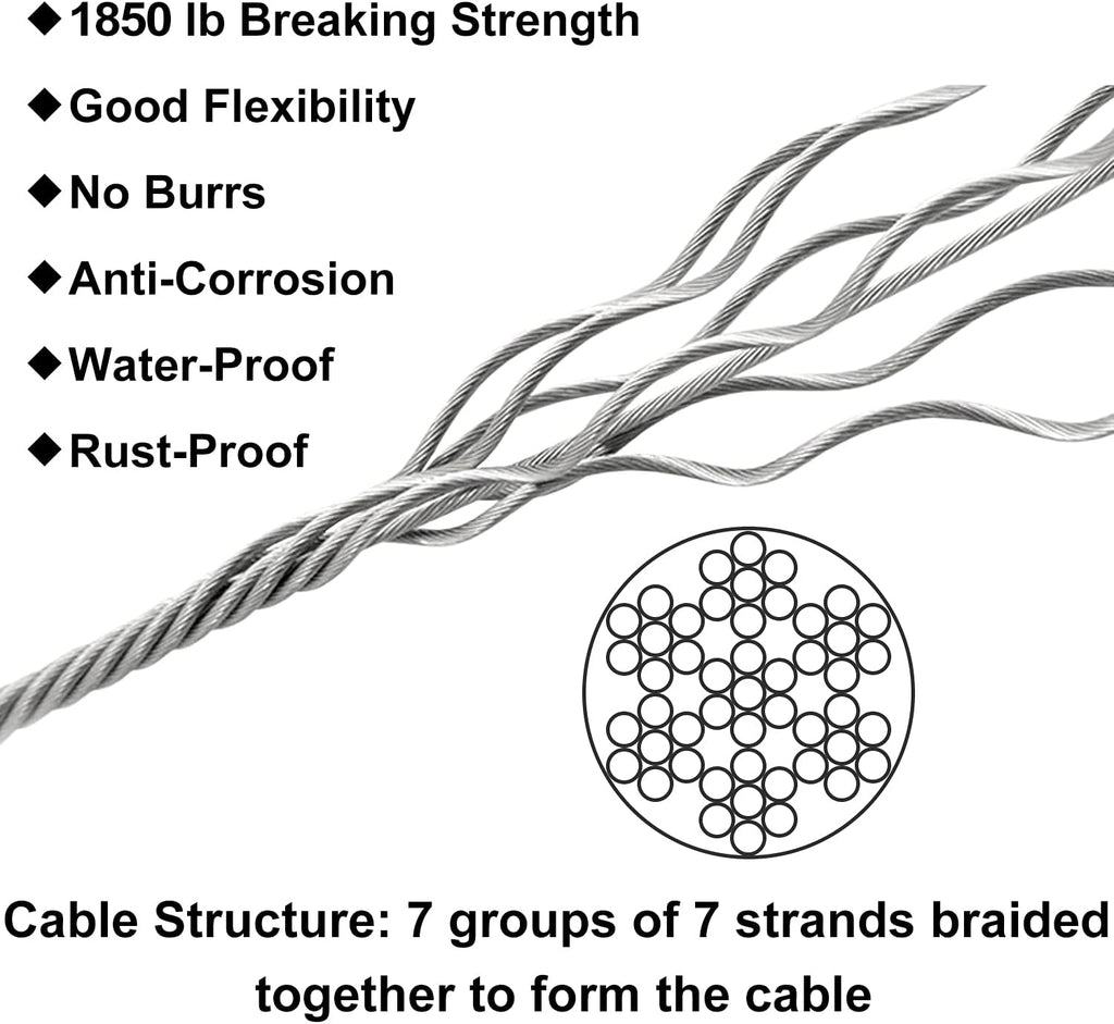 400FT 1/8 T316 Stainless Steel Wire Rope Cable with Cable Cutter S827060