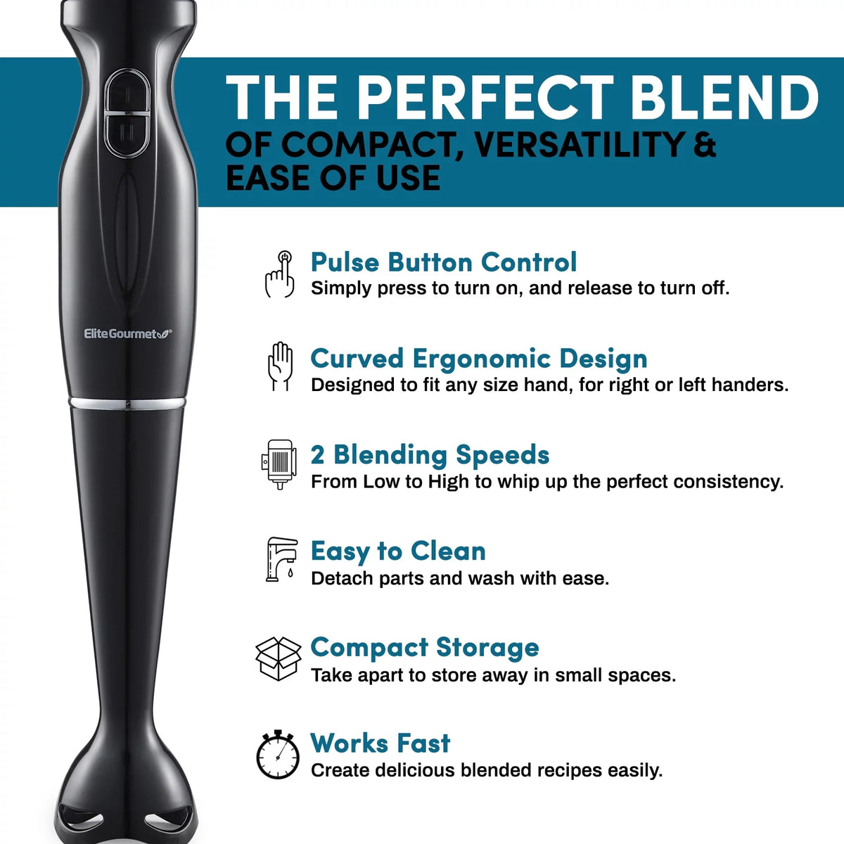 2 Speed 300W Hand Blender with Detachable Wand, Black B4325