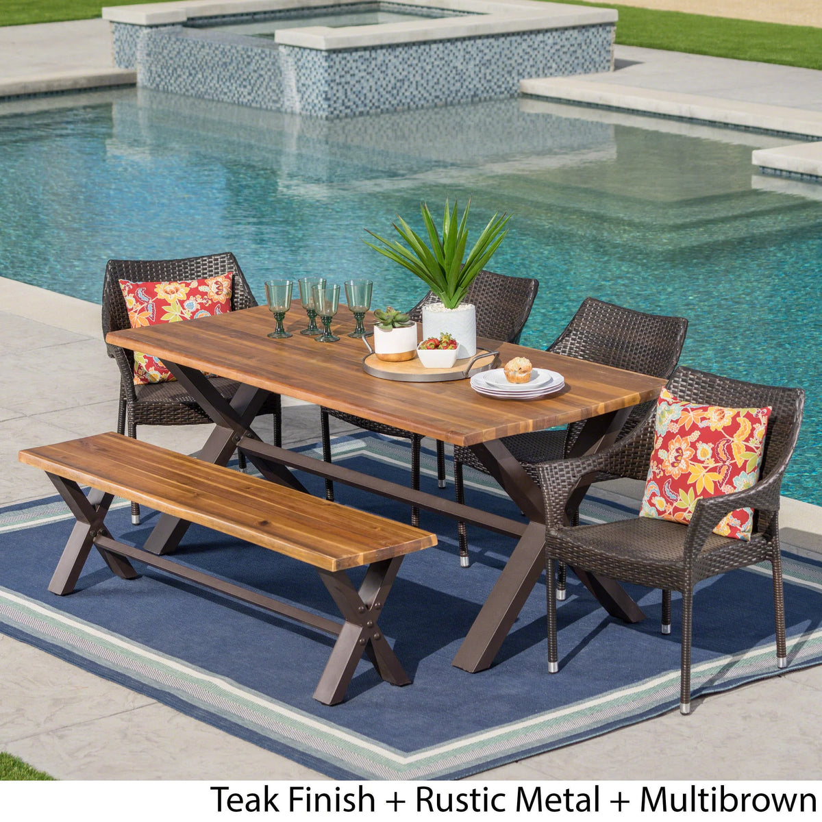 6-Piece Wicker Wood Outdoor Dining Set U69748