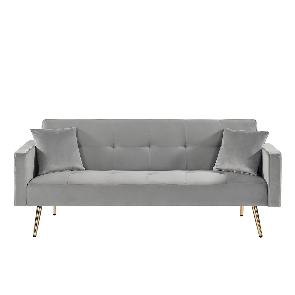 Gray Velvet Convertible Sofa Bed with 2 Pillows K765149