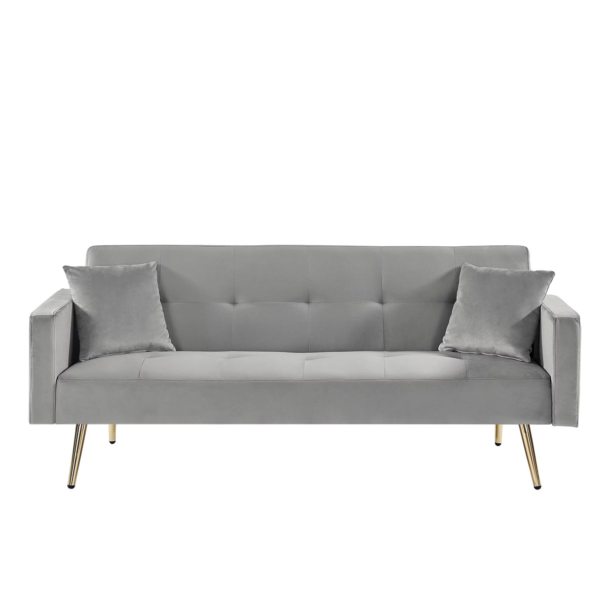 Gray Velvet Convertible Sofa Bed with 2 Pillows K765149