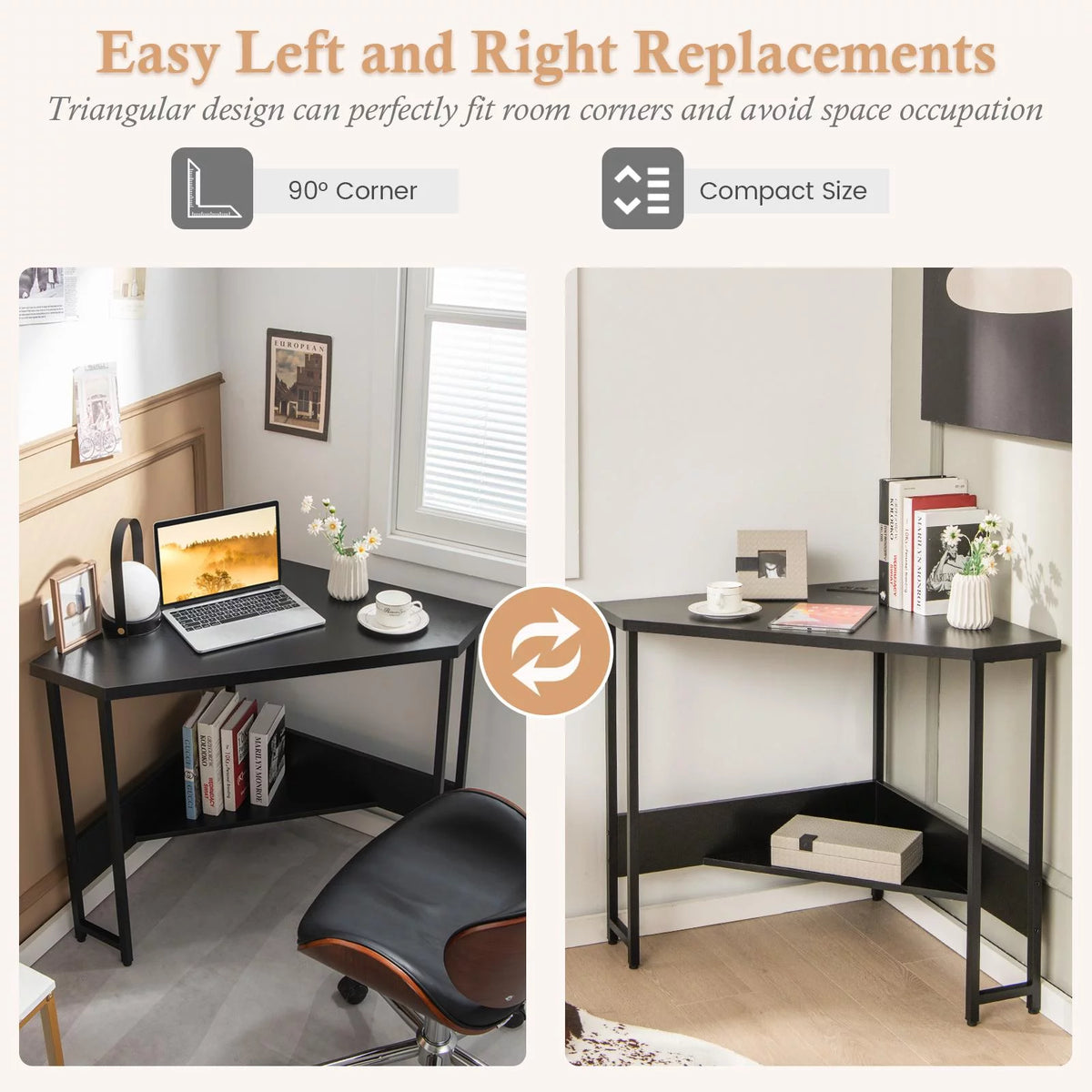 Black Corner Desk with Power Outlet T264