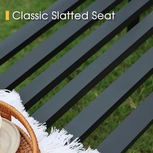 50” Long Black Metal Garden Bench with Backrest and Armrests K6118