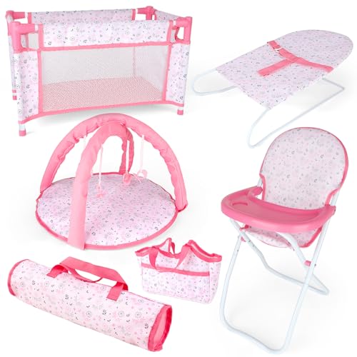 Pink 6 in 1 Baby Doll Playset with Furniture E68378