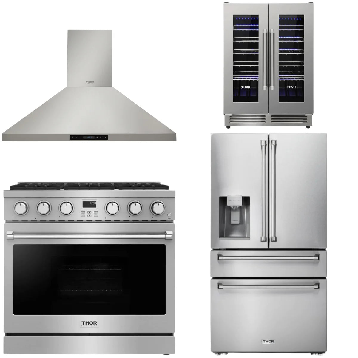 36 Gas Range, Range Hood, Refrigerator and Wine Cooler D908993