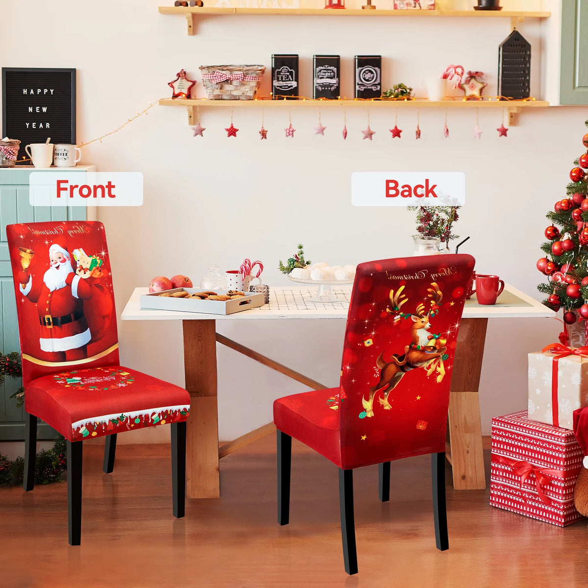 Stretch Christmas Chair Covers Set of 4 Red V268817