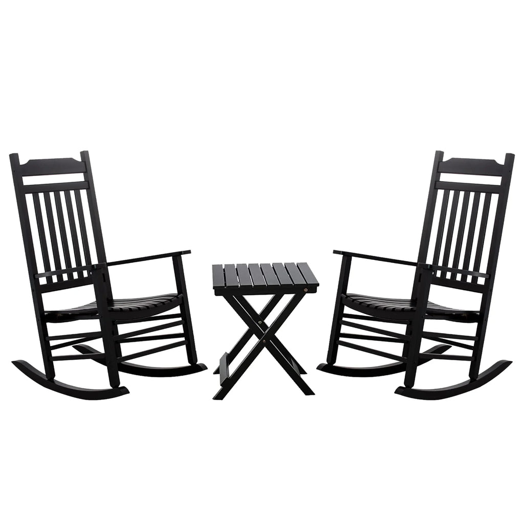 3 Piece Patio Rocking Chair Set with Side Table Black M8487