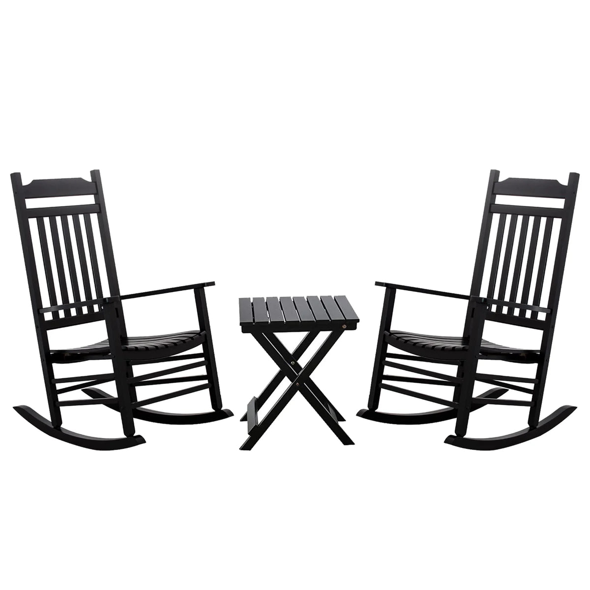 3 Piece Patio Rocking Chair Set with Side Table Black M8487