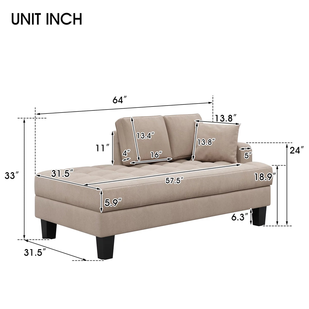 Warm Grey Tufted Chaise Lounge with Toss Pillow N760830