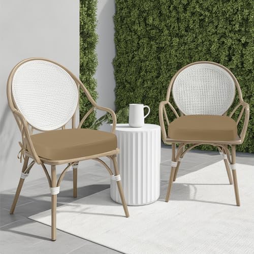 Outdoor Chair Cushions Set of 4, 17" x 17" x 3" Thick D-Shaped Waterproof with Ties H86990