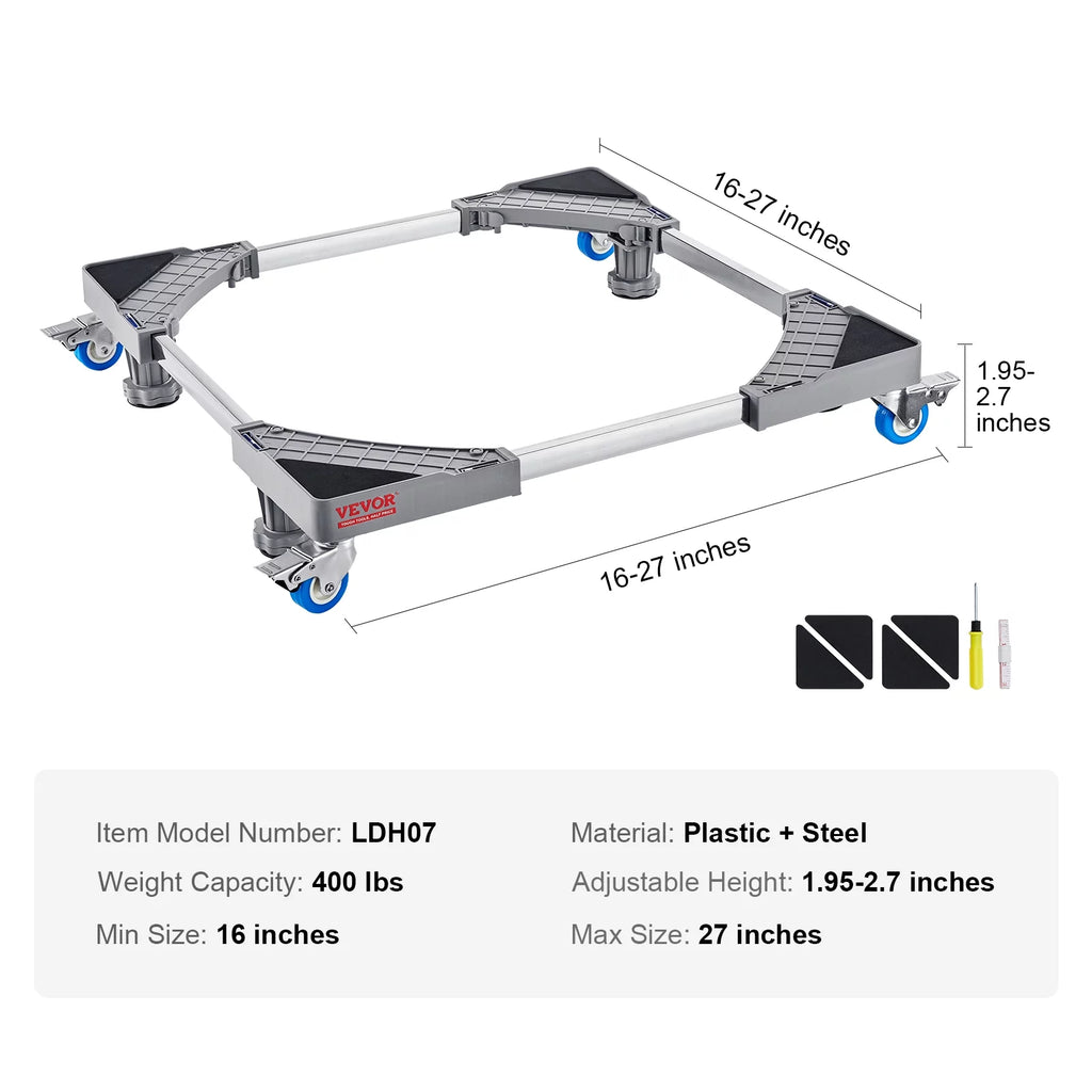 Adjustable Washing Machine Stand 400 lbs 4 Wheels H906