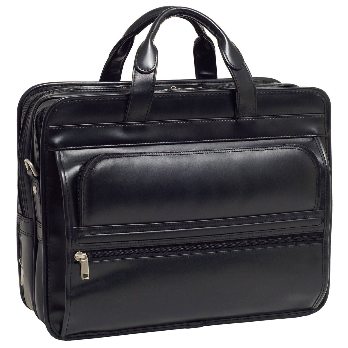 Black Leather Double Compartment Laptop Case I68814
