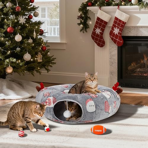 Grey Fluffy Plush Cat Tunnel Bed W396796