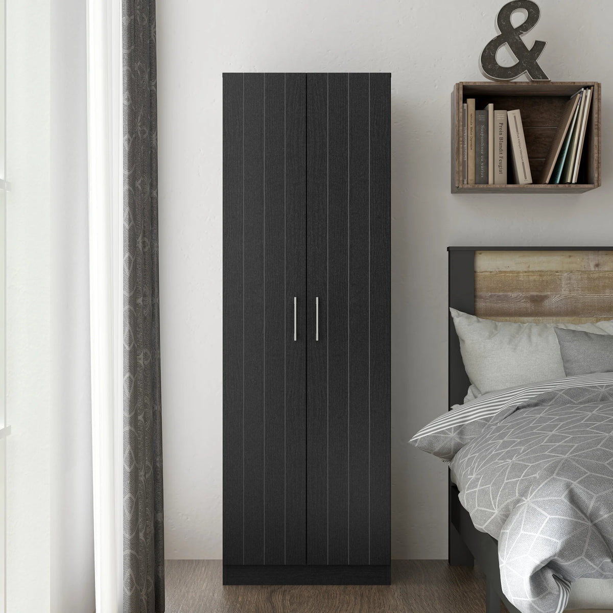 Black Oak Wood Kitchen Pantry with 2 Doors and 4 Shelves O12080