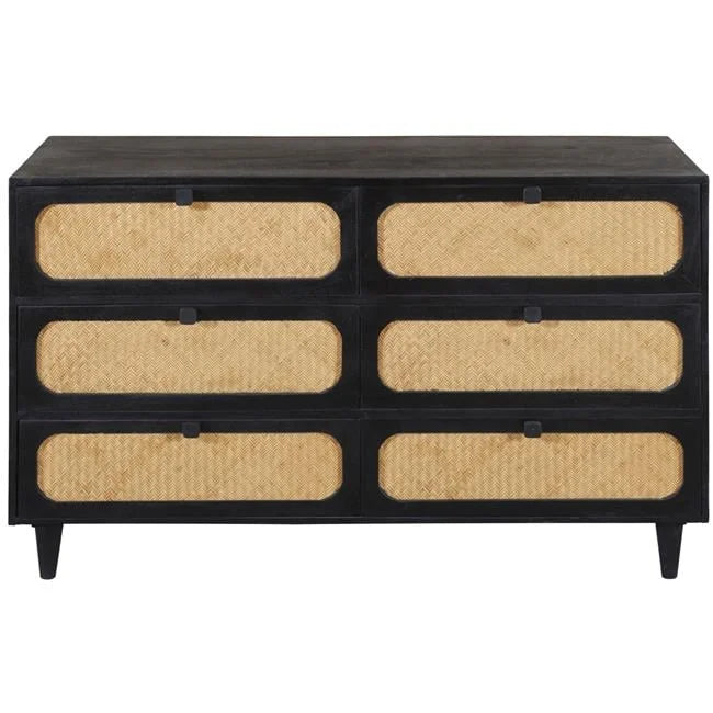 6 Woven Drawer Dresser with Solid Wood in Black Finish E9708
