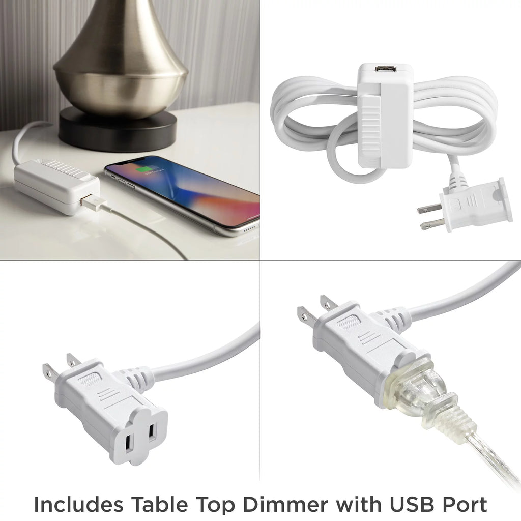 Table Lamp with USB Charging Port 28" Tall Linen Drum Shade W590768