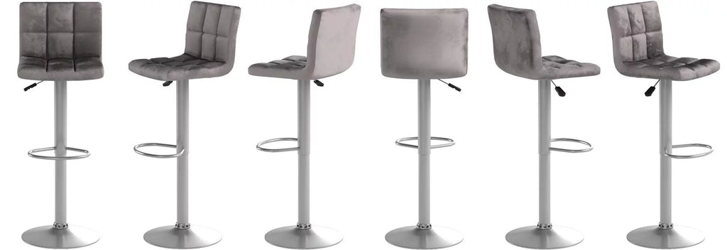 Set of 2 Gray Velvet Adjustable Swivel Bar Stool S94593