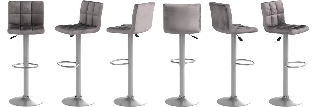 Set of 2 Gray Velvet Adjustable Swivel Bar Stool S94593