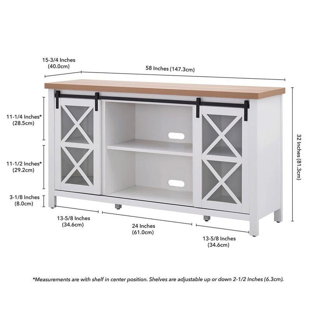 Mid-Century Wood 58" White and Golden Oak TV Stand X988