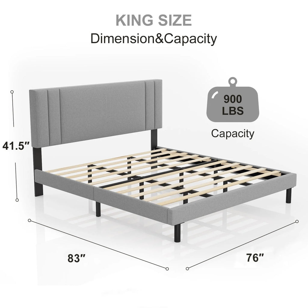 Full Size Platform Bed Frame with Fabric Upholstered Headboard R930