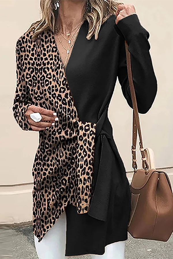 Leopard Patchwork V Neck Outerwear N714
