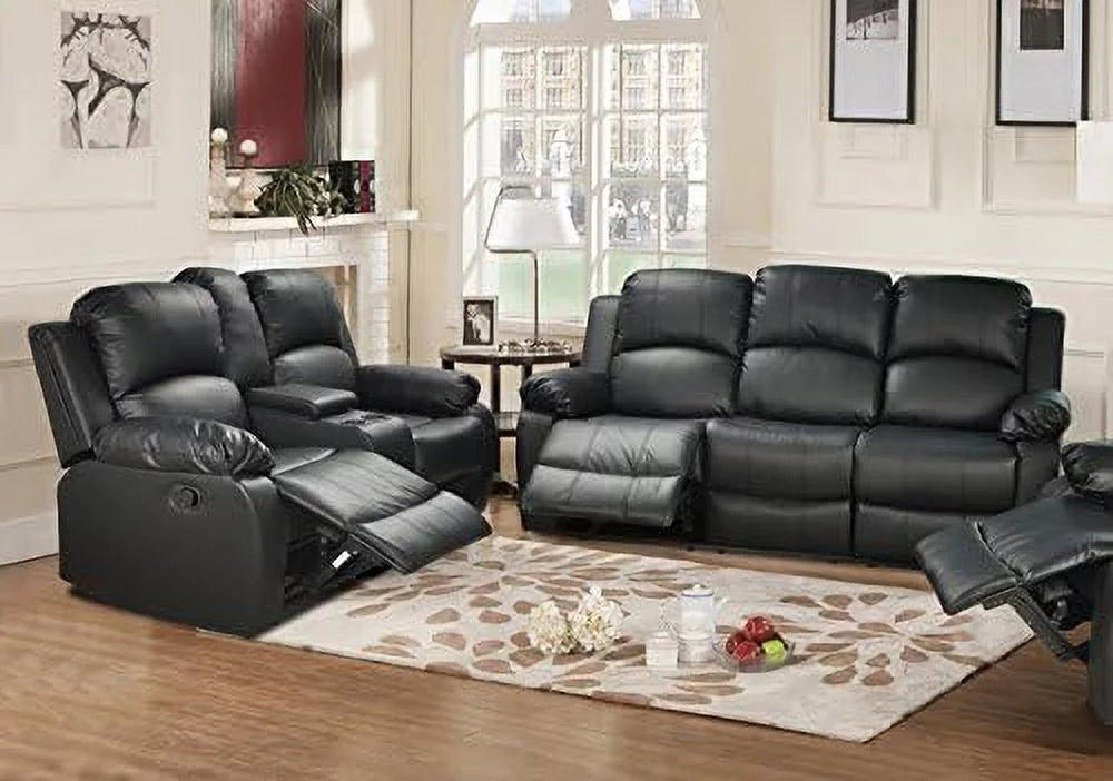 Black 3 Piece Recliner Sofa Loveseat and Chair A852